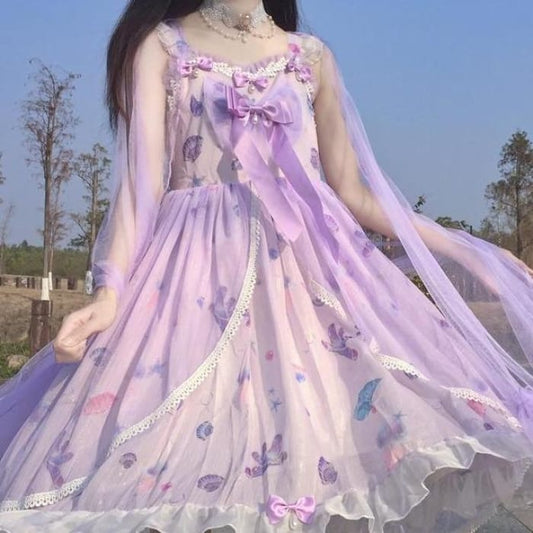 Sweet Purple Bow Lolita Dress C15420 - Cospicky
