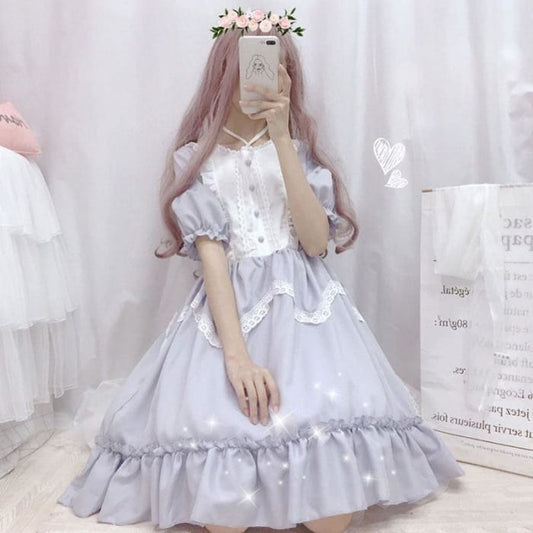 Vintage Lolita Cute Girl lace Short Sleeve Dress CC0151 - Cospicky