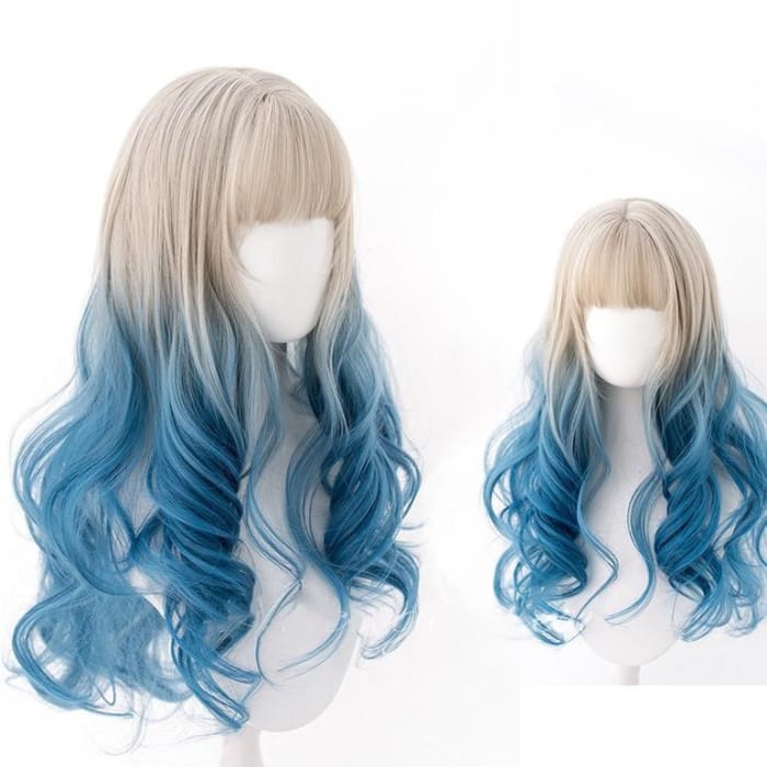 White Blue Mixed Large Wavy Long Curly Wig CC0917 - Cospicky
