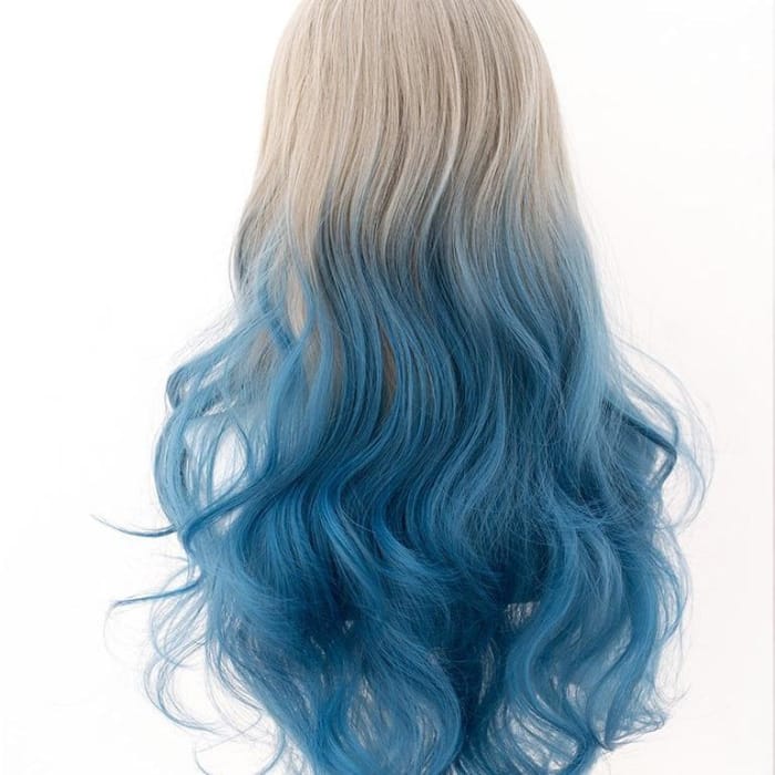 White Blue Mixed Large Wavy Long Curly Wig CC0917 - Cospicky