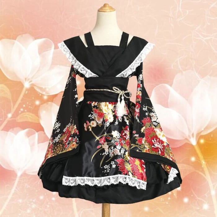 White/Pink/Red/Black Lolita Floral Maid Kimono CP1710542 - Cospicky