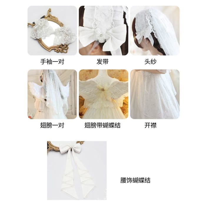 Wing Applique Cold-Shoulder Ribbon Ruffled A-Line Dress-3