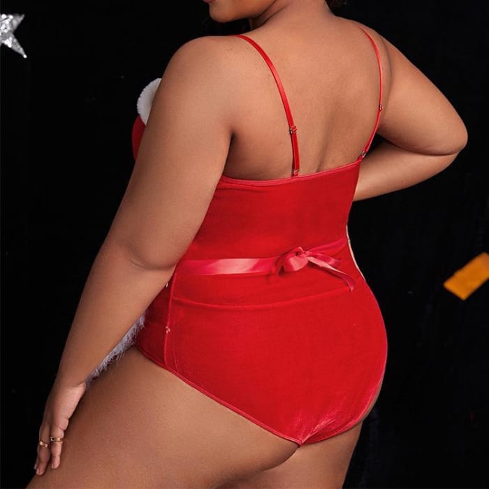 XL-4XL Plus Size Red Christmas One Piece Lingerie with Apron