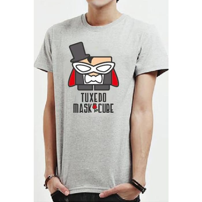 XS-L Black/White/Grey [Sailor Moon] Tuxedo Mask Cube Tee Shirt CP153304 - Cospicky