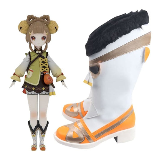 Genshin Impact Yaoyao White Orange Shoes Cosplay Boots CC0286 - Cospicky