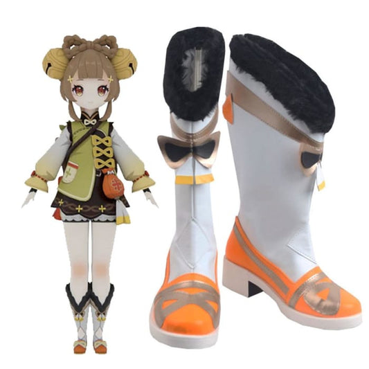 Genshin Impact Yaoyao White Orange Shoes Cosplay Boots CC0286 - Cospicky